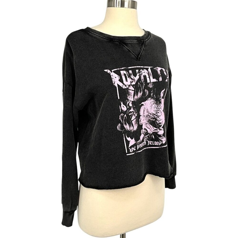 Paige Raeanne Graphic Sweatshirt Washed Black Size XS Rose Garden Melody - Picture 5 of 10